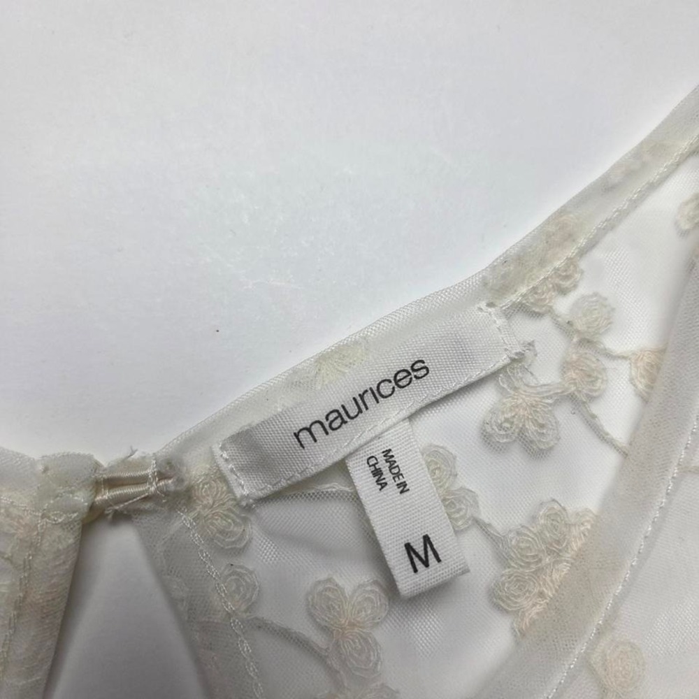 Maurices White See Through Ruffle sleeve top Floral Office Business Size Medium - Picture 4 of 6